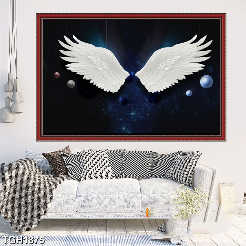 Tranh dán tường 3d đôi cánh thiên thần - ép  kim sa - có sẵn keo TB21