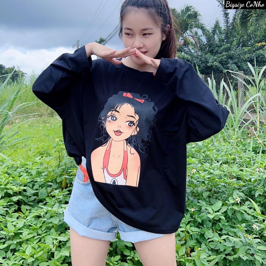 Áo thun kiểu tay dài bigsize nữ in hình cô gái TD CO GAI - Màu trắng