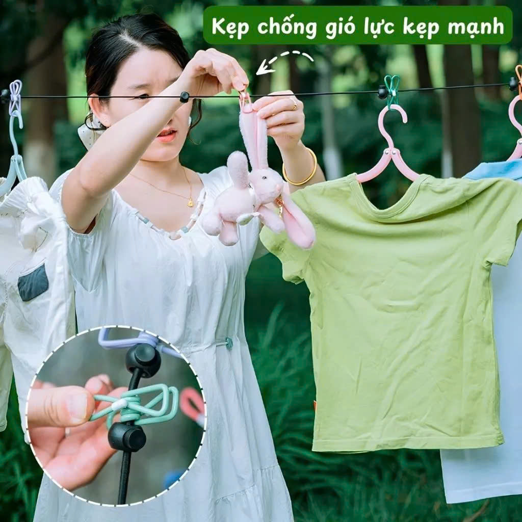 Dây Phơi Đồ Du Lịch Co Giãn 1.8m Kèm 12 Kẹp, Dây Phơi Quần Áo Du Lịch Gấp Gọn Treo Cắm Trại - HÀNG CHÍNH HÃNG MINIIN