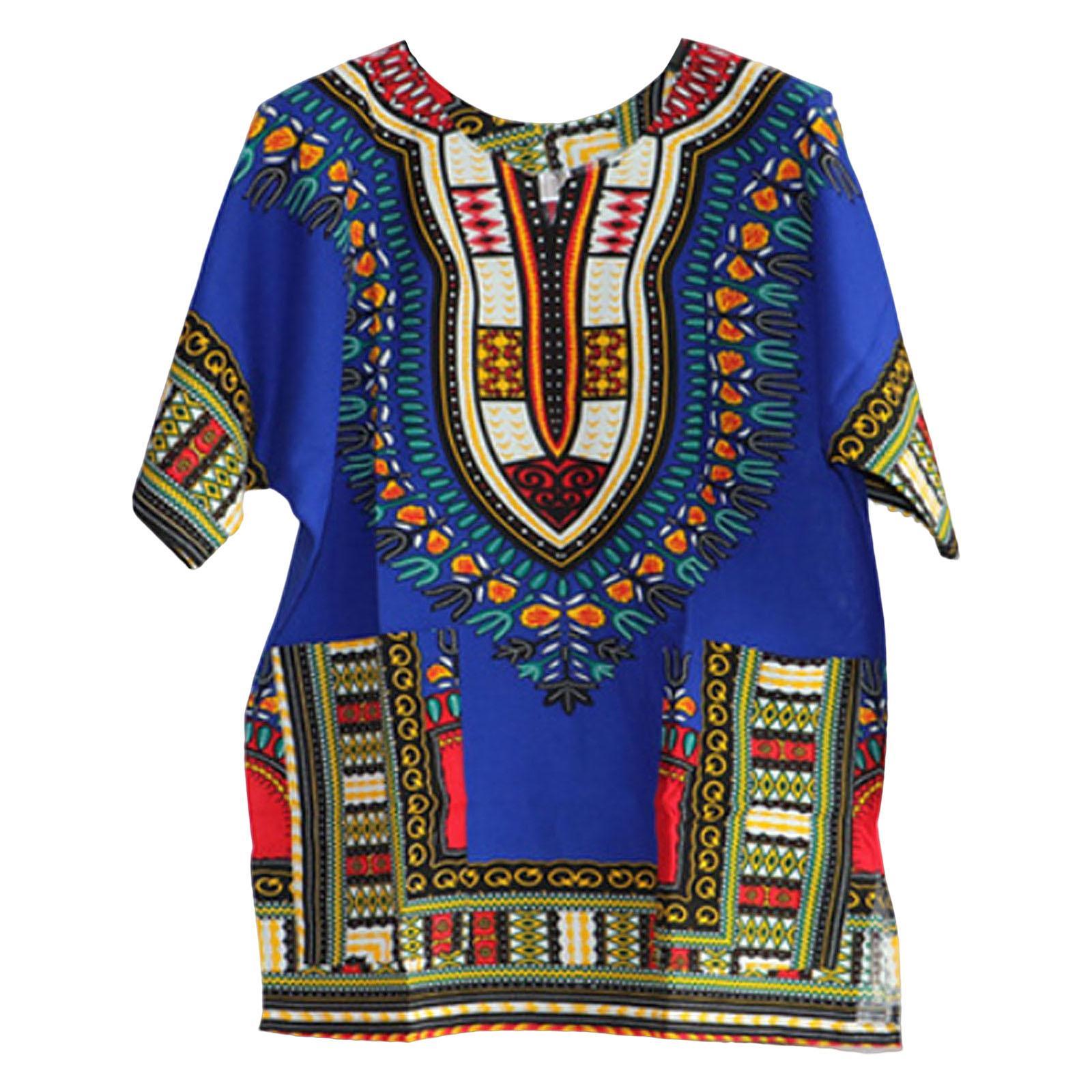 Unisex African Dashiki Shirt V Neck Short Sleeve Comfortable Summer Wear