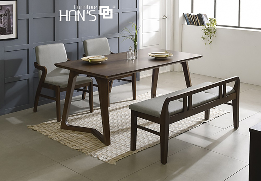 Bộ Bàn Ghế Hàn Quốc LENUS Table 6 – Bench 6 + 2 chair (W-B)