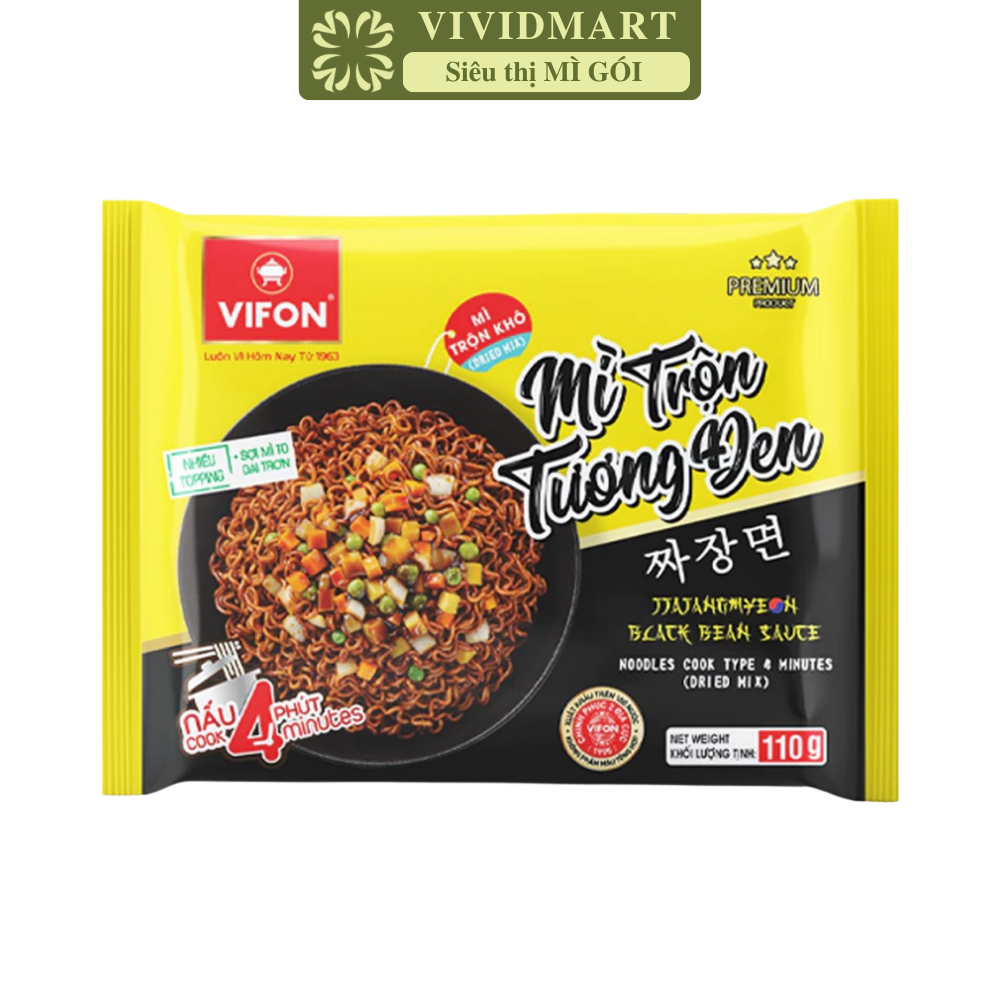 VIFON - Mì Vifon nấu 4 phút hương vị Tương đen, Mì trộn Tương đen Vifon, Mì nấu Vifon trộn tương đen (110g/gói)