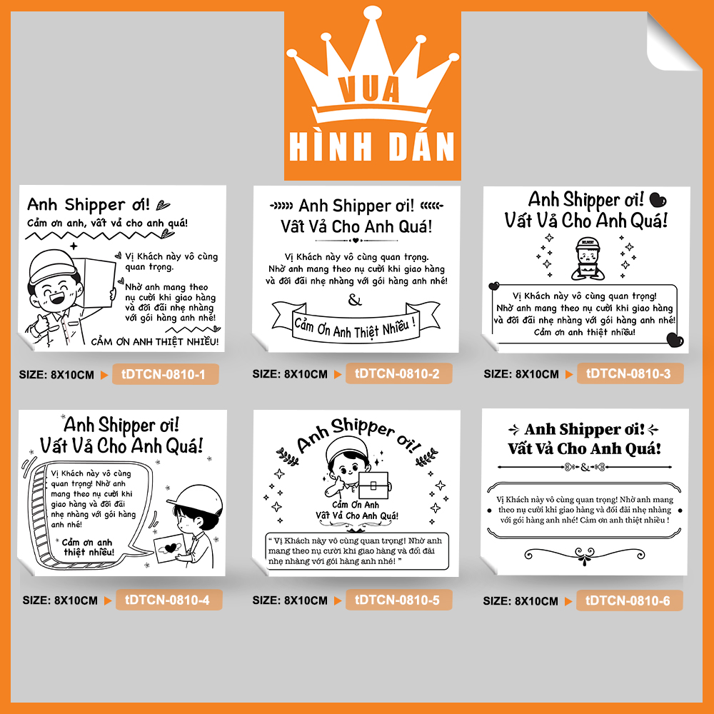 Set 50/100 tem/ sticker decal 8*10 lời cám ơn anh shipper, dành cho shop - (6 mẫu) (1.005)