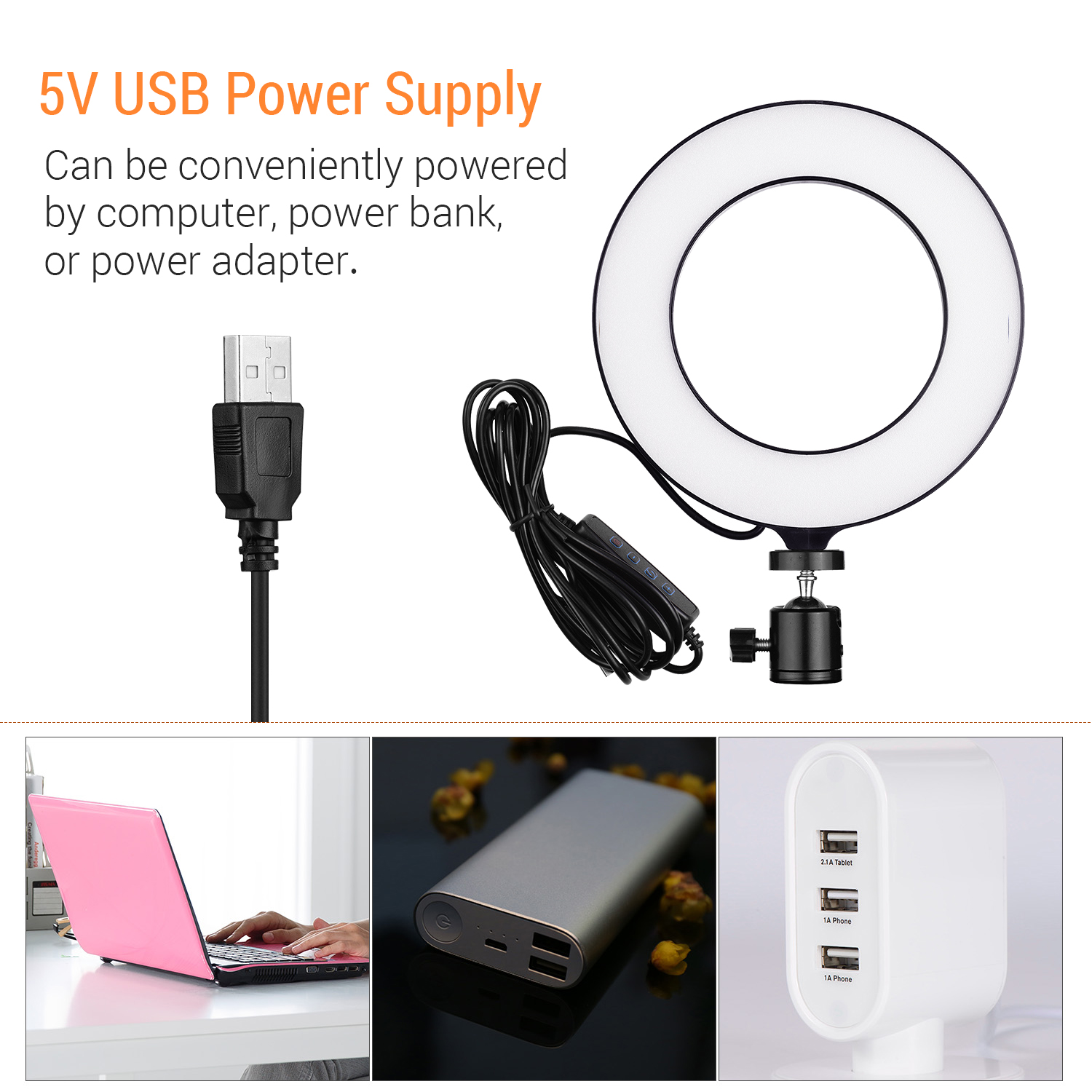 Đèn LED vòng tròn nhỏ 16cm / 6 inch hỗ trợ 3 chế độ chiếu sáng có thể điều chỉnh