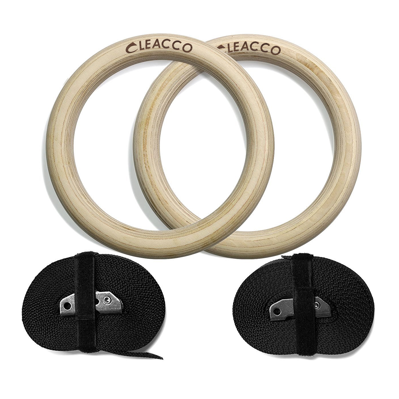 Vòng treo gỗ Gymnastic Rings Cleacco có vạch kẻ số , khóa cài thông minh tiện lợi , chắc chắn treo xà đơn , các bài tập dip rings , street workout , bảo hành 12 tháng - BORO SPORT