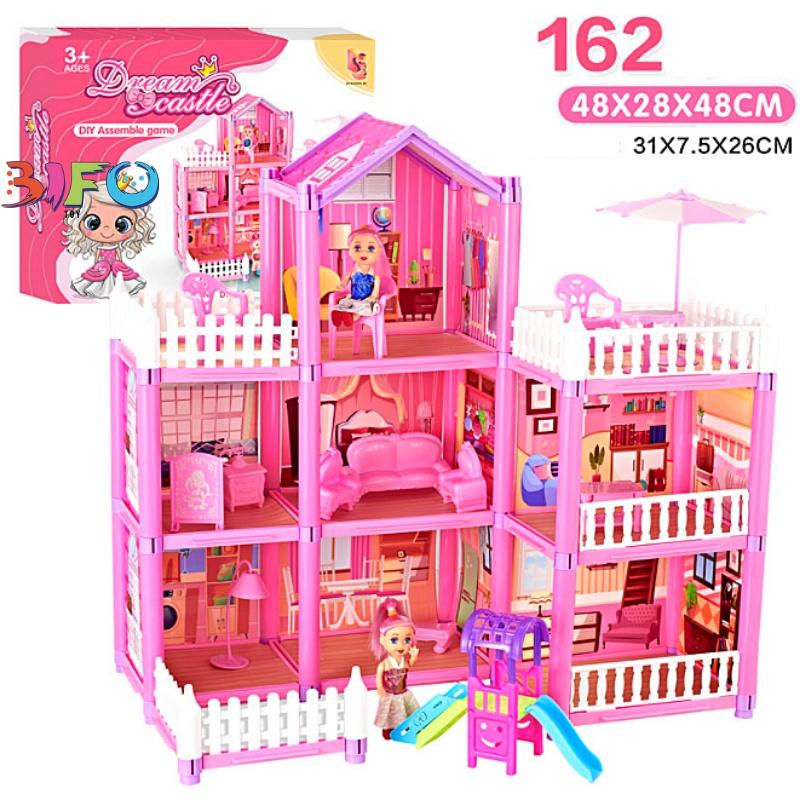 Biệt thự lắp ráp lâu đài công chúa đồ chơi bé gái quà tặng sinh nhật màu hồng