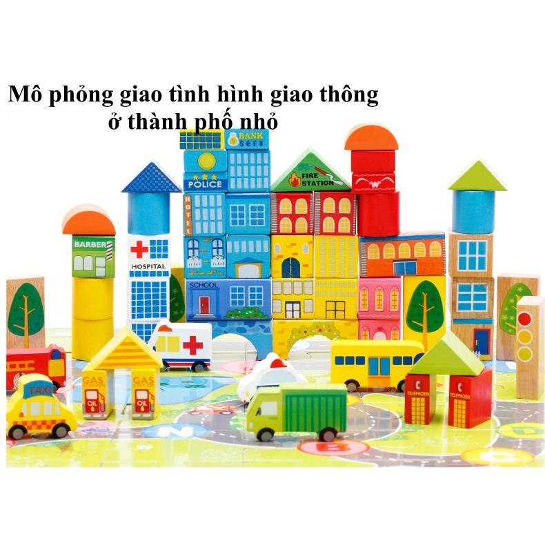 Đồ chơi mô hình giao thông thành phố bằng gỗ 62 chi tiết - Rèn trí tưởng tượng cho bé- Đồ chơi tamankids