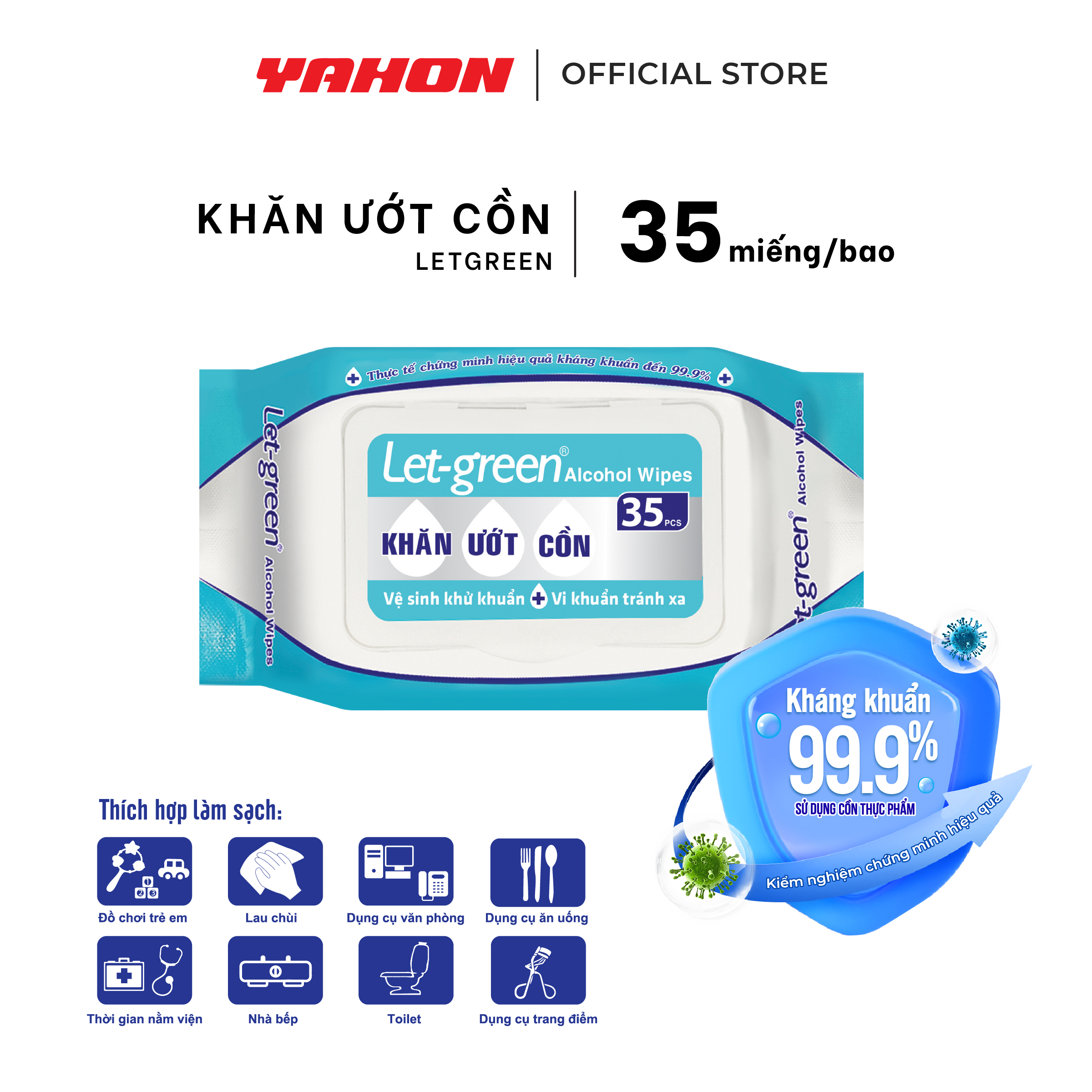 Combo Khăn Ướt Cồn LET-GREEN 35 Miếng/Bao