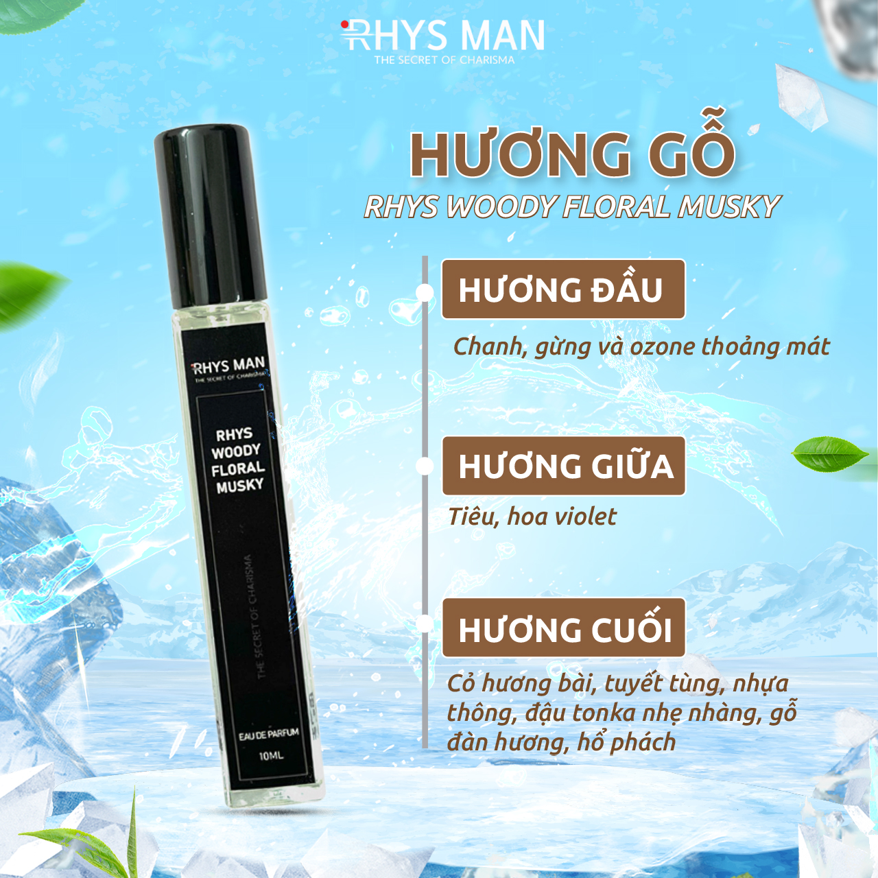 Combo sữa tắm gội nam 3in1 &amp; Sữa rửa mặt nam &amp; Dung dịch vệ sinh &amp; Nước hoa nam RHYS MAN - Hàng chính hãng