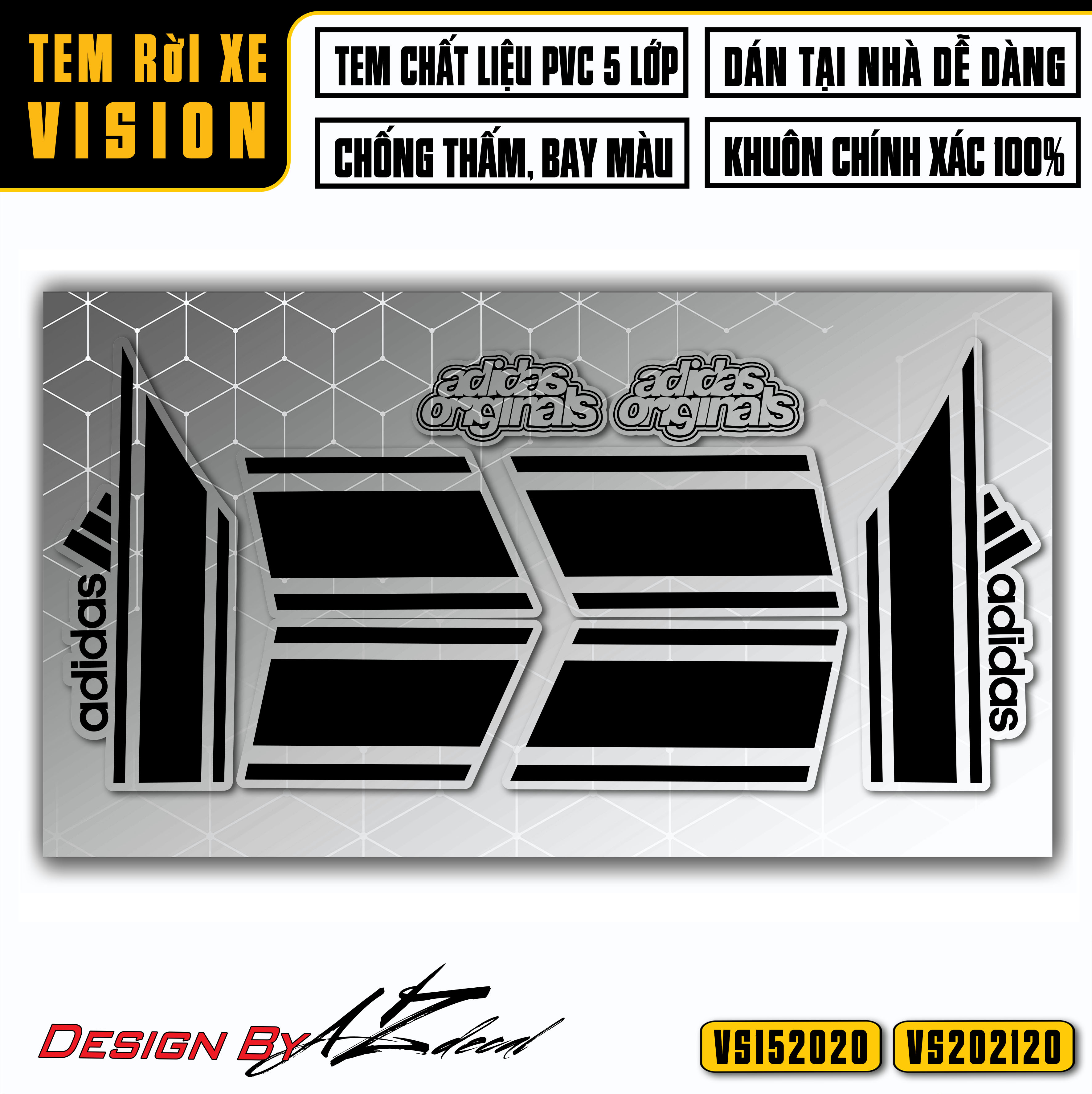 Tem Chế Xe Vision | VS20 | Decal Rời Dán Vision Phong Cách ADIDAS - Thiết Kế Thể Thao, Chống Nước, Chống Phai Màu