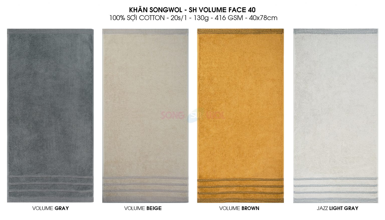 Bộ 04 Khăn Mặt Cotton Cao Cấp SONGWOL SH VOLUME (40*78cm) - Set 04 Hight Quality Face Towel