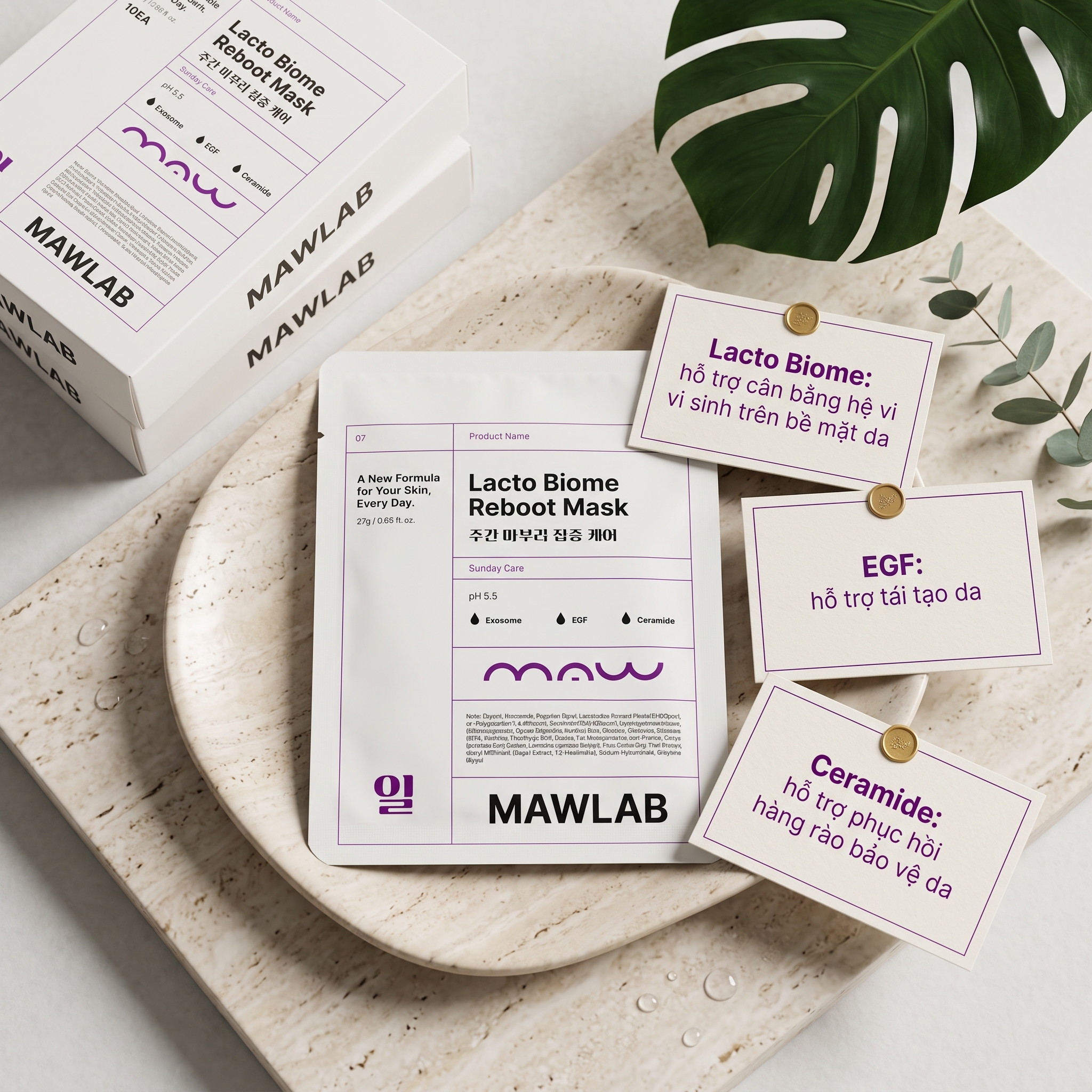 Mặt Nạ Hỗ Trợ Phục Hồi Bề Mặt Da MAWLAB LACTOBIOME REBOOT MASK - Hộp 10 Miếng