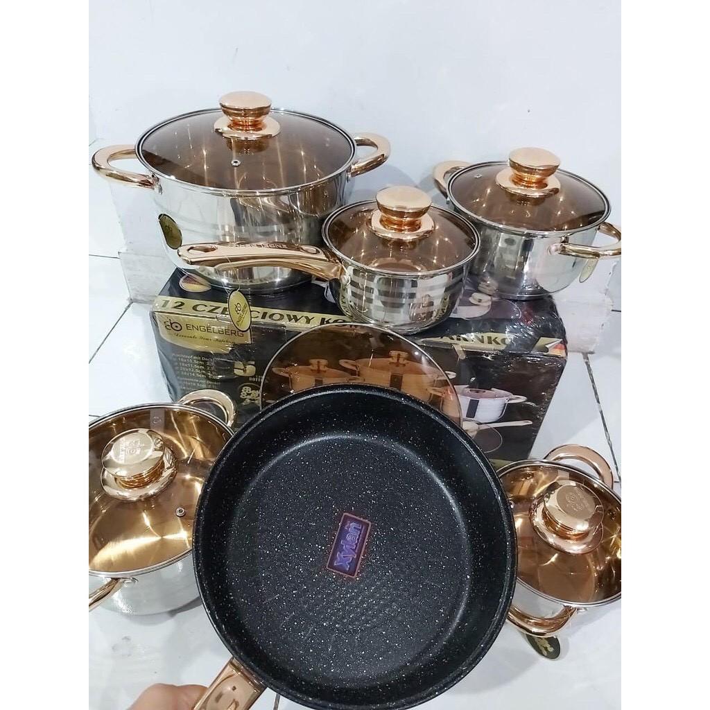 BỘ NỒI ĐỨC 6 MÓN 12 CHI TIẾT CAO CẤP DÙNG ĐƯỢC CHO MỌI LOẠI BẾP