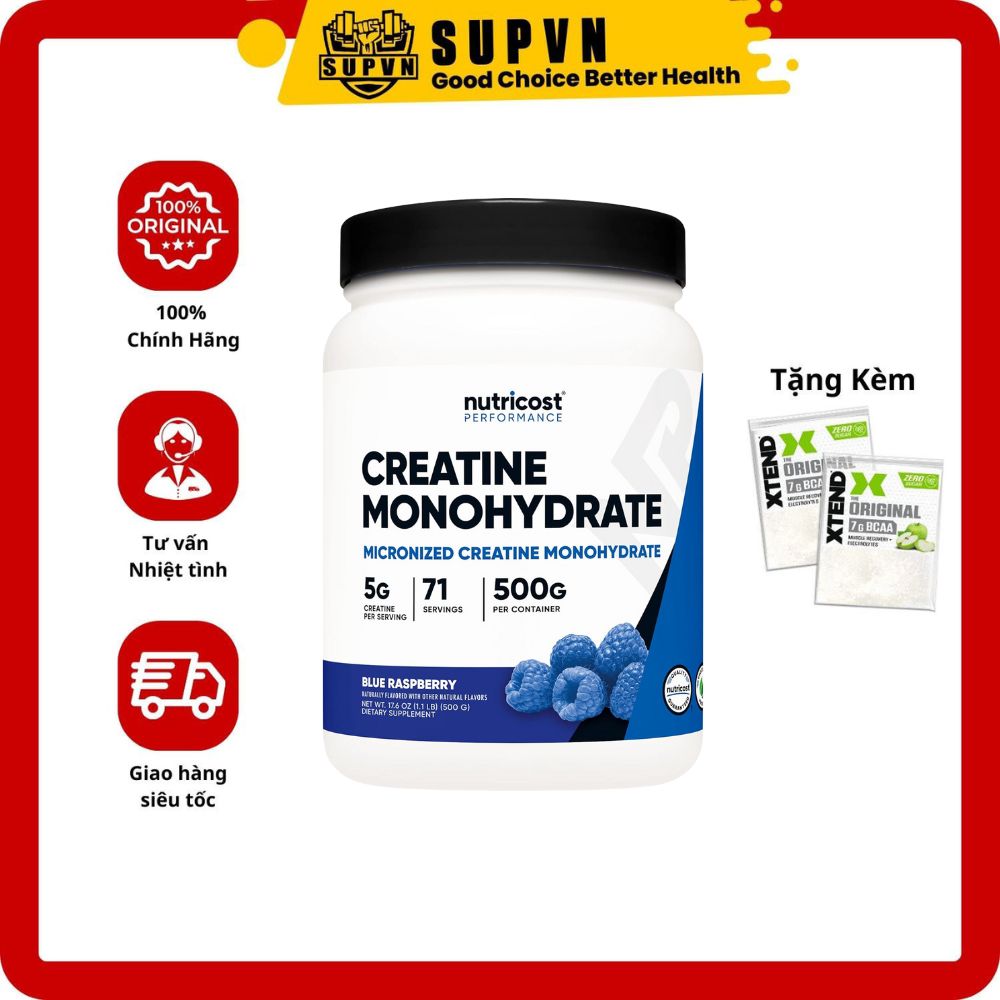Nutricost Creatine Monohydrate 500 Gram Hỗ Trợ Tăng Sức Mạnh Cơ Bắp Phục Hồi Năng Lượng