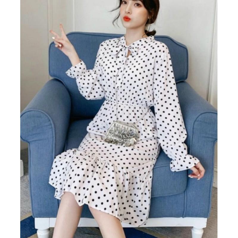Đầm lụa đuôi cá chấm bi