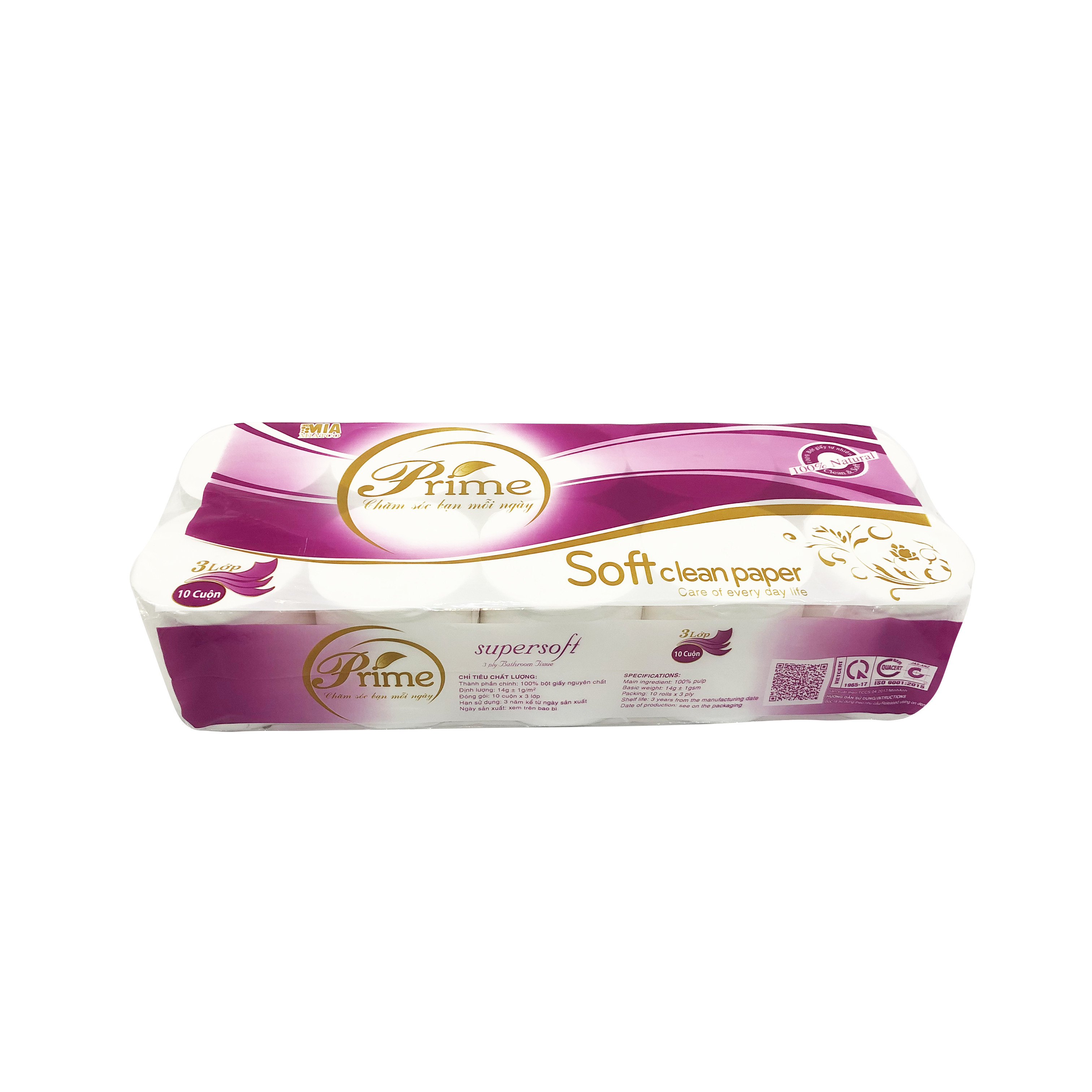 GIẤY VỆ SINH 10 CUỘN 3 LỚP KHÔNG LÕI PRIME 1.5KG/DÂY /10 CUỘN || TOILET PAPER