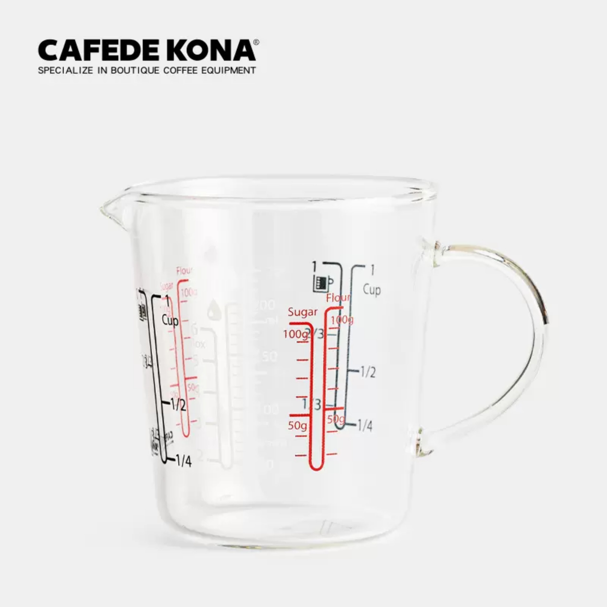 Ca ly thủy tinh có vạch đong pha chê 200ml Cafede Kona