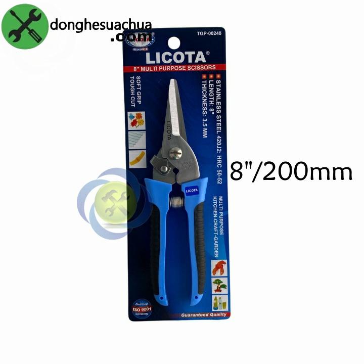 Kéo cắt cành mũi nhọn Licota TGP-00248 loai 8 inch dài 200mm màu xanh - đen