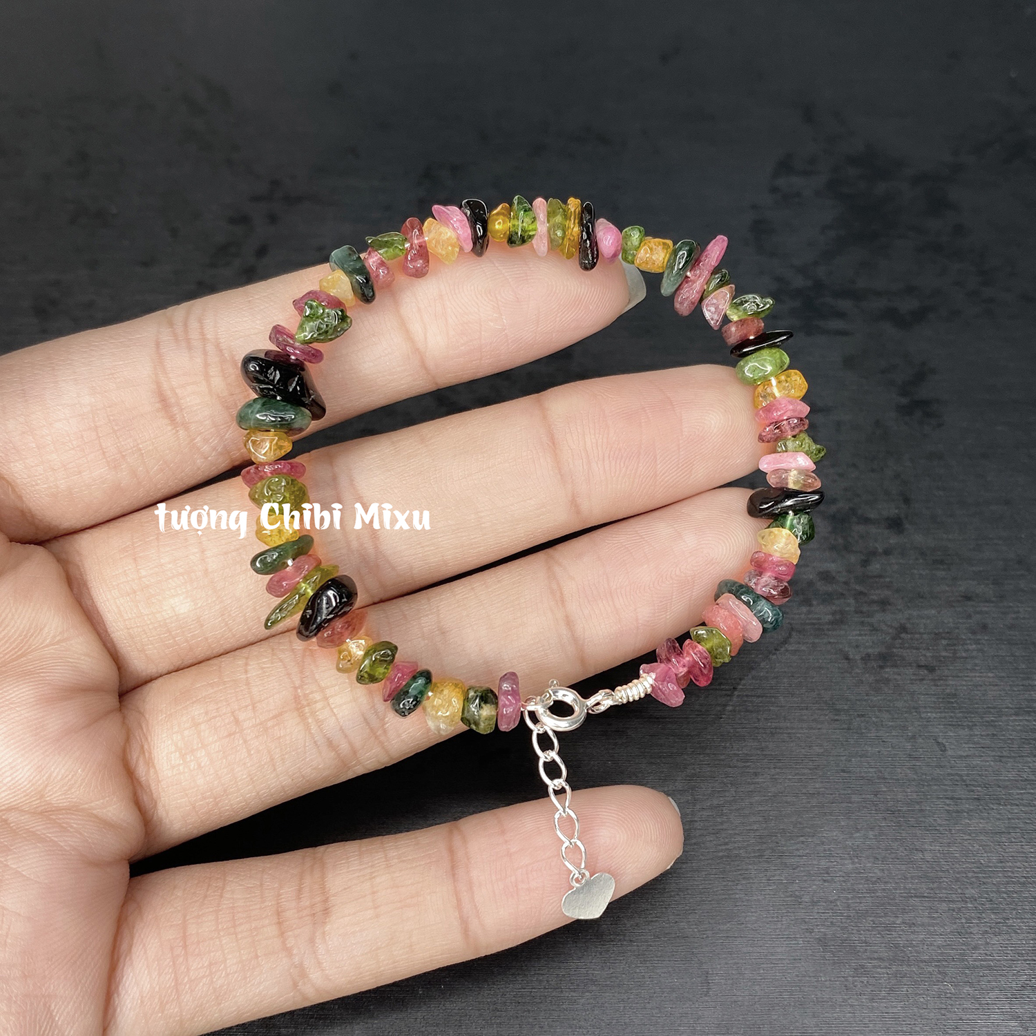 Vòng tay Tourmaline vụn dây bạc siêu xinh