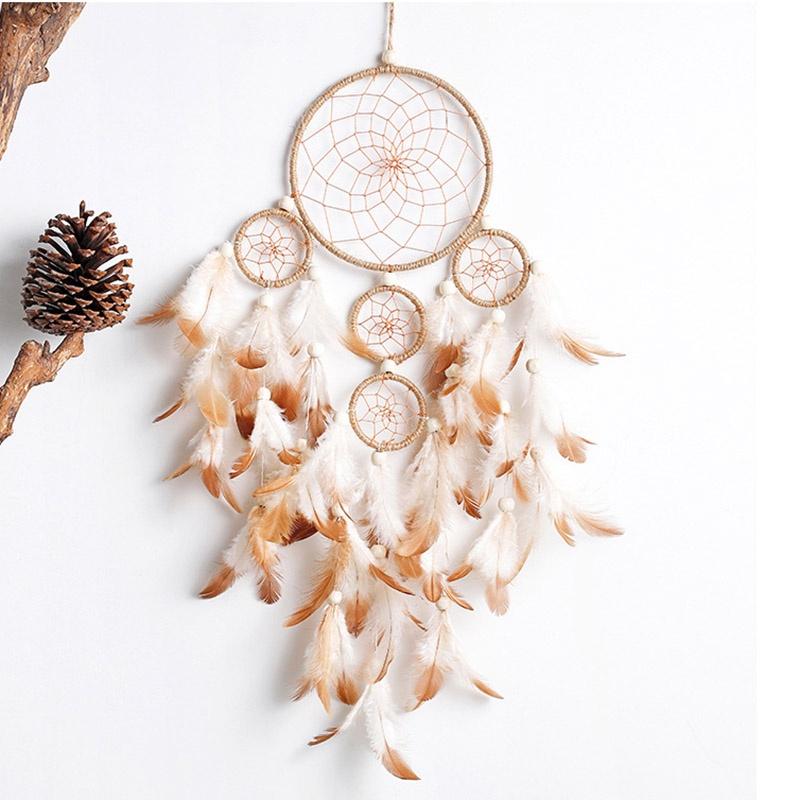 Bùa bắt giấc mơ, dreamcatcher, chuông gió trang trí 2 tầng gắn lông vũ trang trí tặng móc treo tường