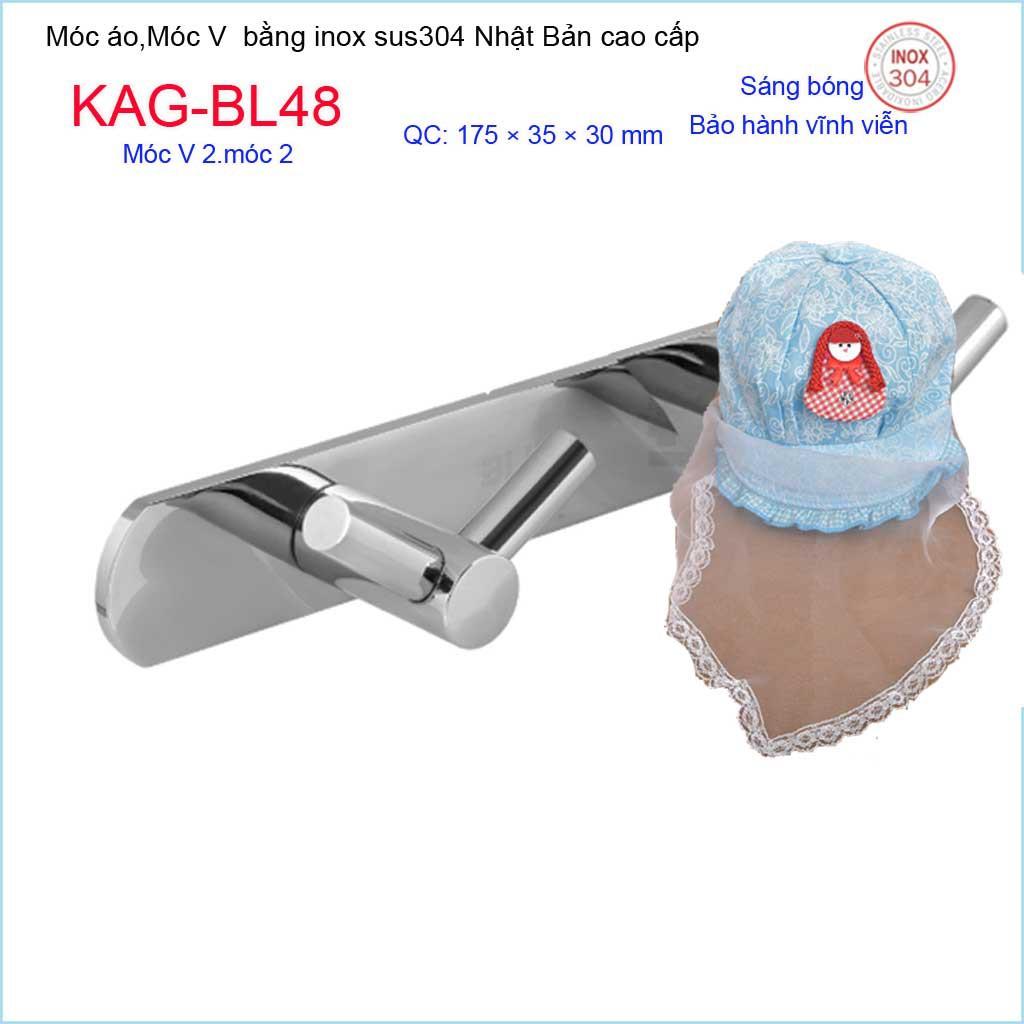Móc treo đồ phòng tắm, Phụ kiện phòng tắm cao cấp Kace, Móc V2 treo đồ inox 304 Nhật Bản KAG-BL48