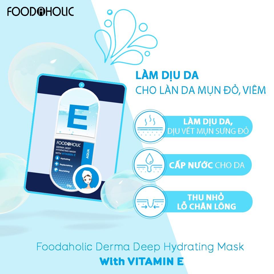 Combo 10 Mặt nạ tinh chất Vitamin E cấp ẩm, căng bóng da Foodaholic Derma Deep Hydrating Mask With Vitamin E 23g x10