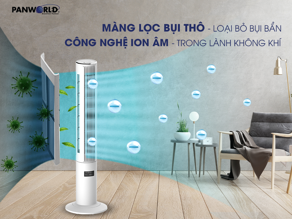 Quạt Tháp Panworld The Pure PW-22G không cánh xoay 360 độ lọc không khí hẹn giờ thương hiệu Thái Lan - Hàng chính hãng