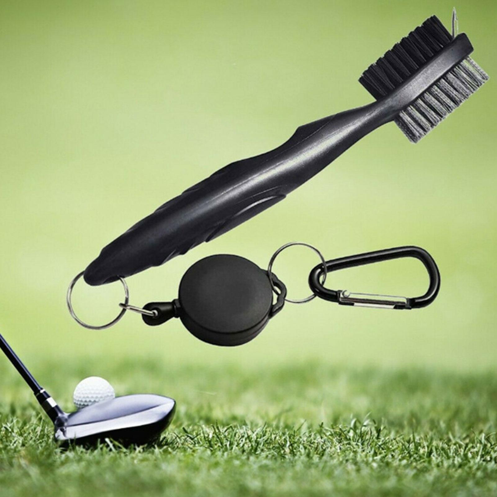 Bàn Chải Gậy Golf 2 Mặt Dụng Cụ Vệ Sinh Rãnh Gậy, Móc Đa Năng Nhôm Có Thể Thu Vào