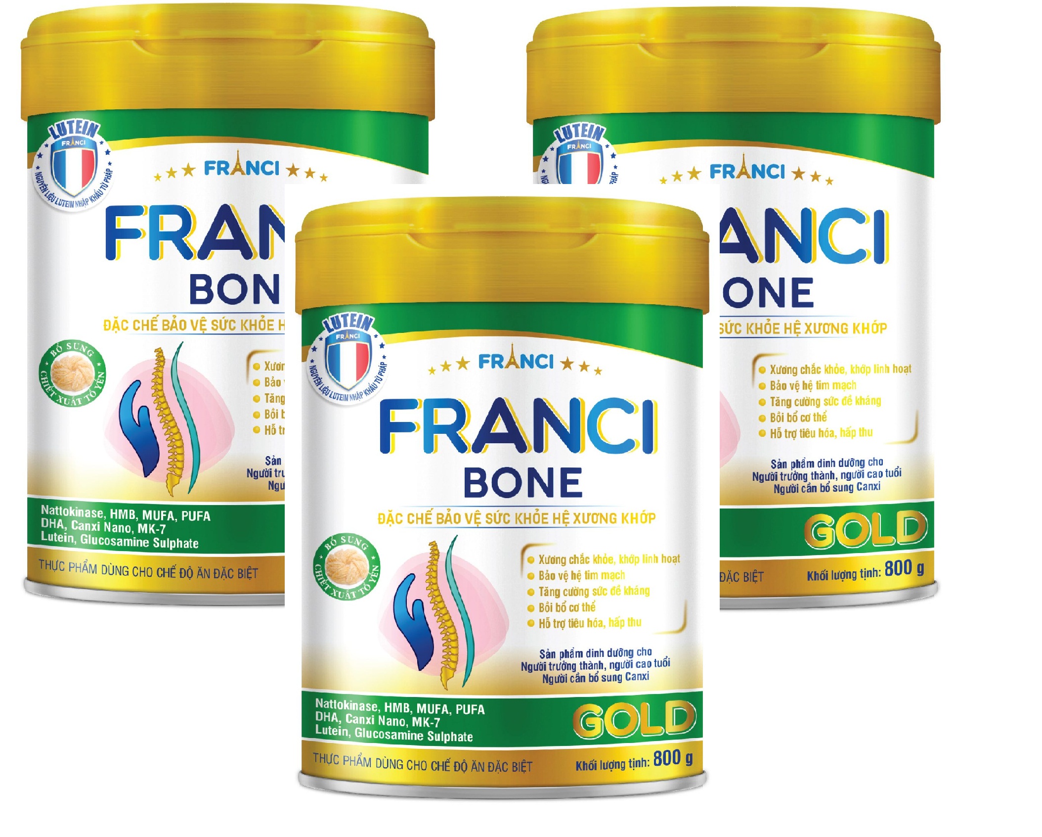 Combo 3 lon Sữa bột FRANCI BONE GOLD lon 800g - Bảo vệ sức khỏe hệ xương khớp