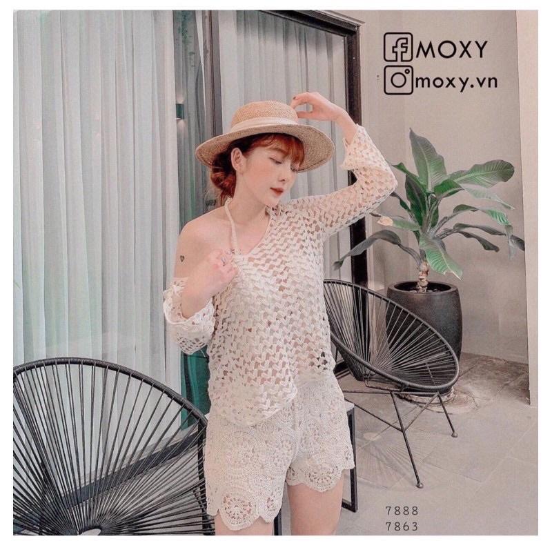 07-Set bộ bikini ren đi biển 3 món bra-áo lưới ngoài-quần sóc