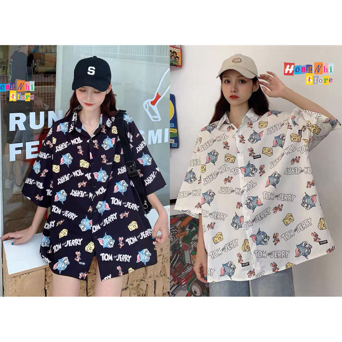 Áo Sơ Mi Hoạ Tiết Tay Lỡ Dáng Rộng, Sơ Mi Tay Lửng Unisex - MM
