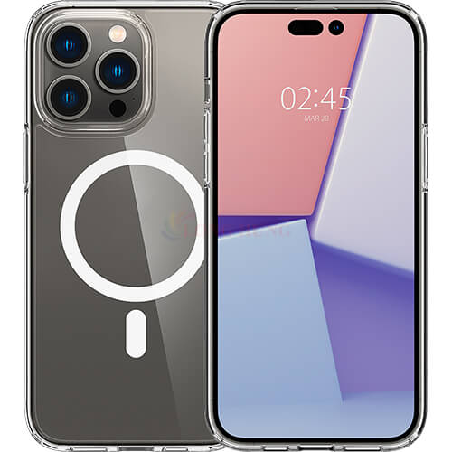 Ốp lưng chống sốc hỗ trợ sạc không dây Spigen Crystal Hybrid Magfit iP 14 Series - Hàng chính hãng