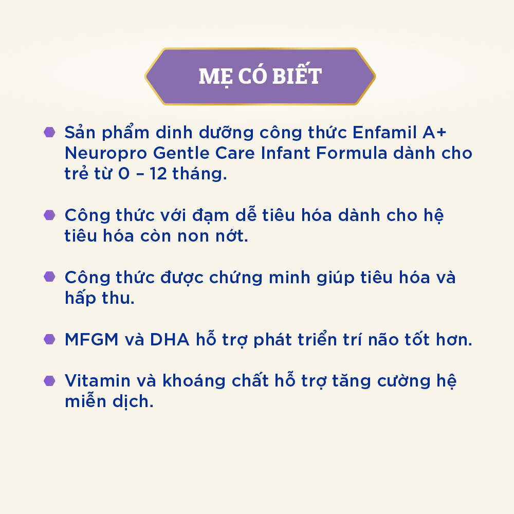 Sữa bột Enfamil A+ Gentle Care Infant Formula giúp dễ tiêu hóa và hấp thu cho trẻ 0 – 12 tháng- 350g