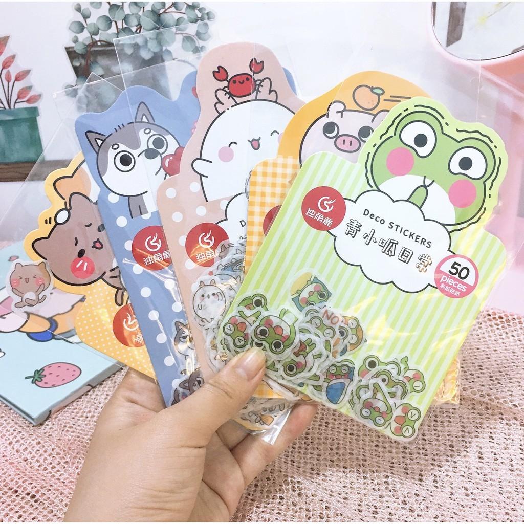 Sticker Hình Con Vật Dễ Thương Cute Hình Con Ếch Heo Cún Gấu Trang Trí Sổ Tay Góc Học Tập Dán Mũ Bảo Hiểm Vali