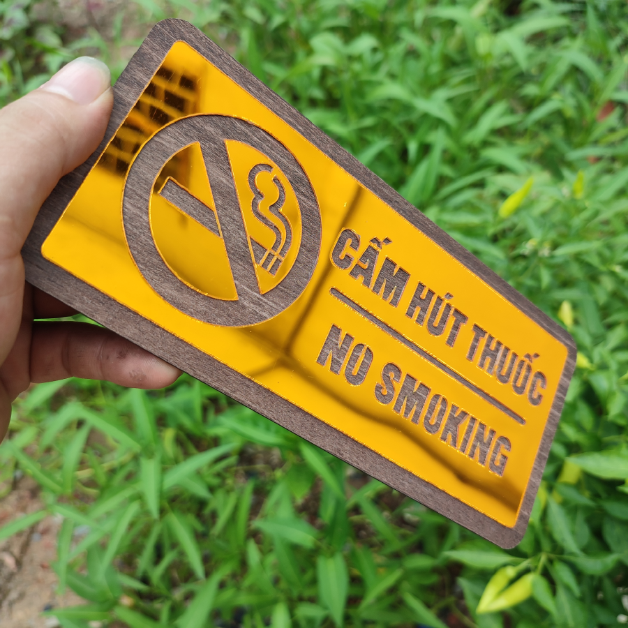 Biển Cấm Hút Thuốc (No Smoking) Gương Vàng DOHU34 - Sang Trọng, Hiện Đại