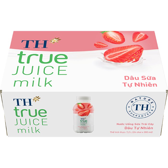 Thùng 24 chai TH true juice milk vị dâu 300ml