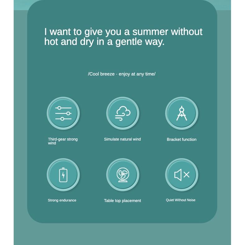 Quạt Làm Mát Mini Cầm Tay / Để Bàn Có Thể Sạc Lại Bằng Cổng Usb Với Giá Đỡ Điện Thoại 3 Chế Độ