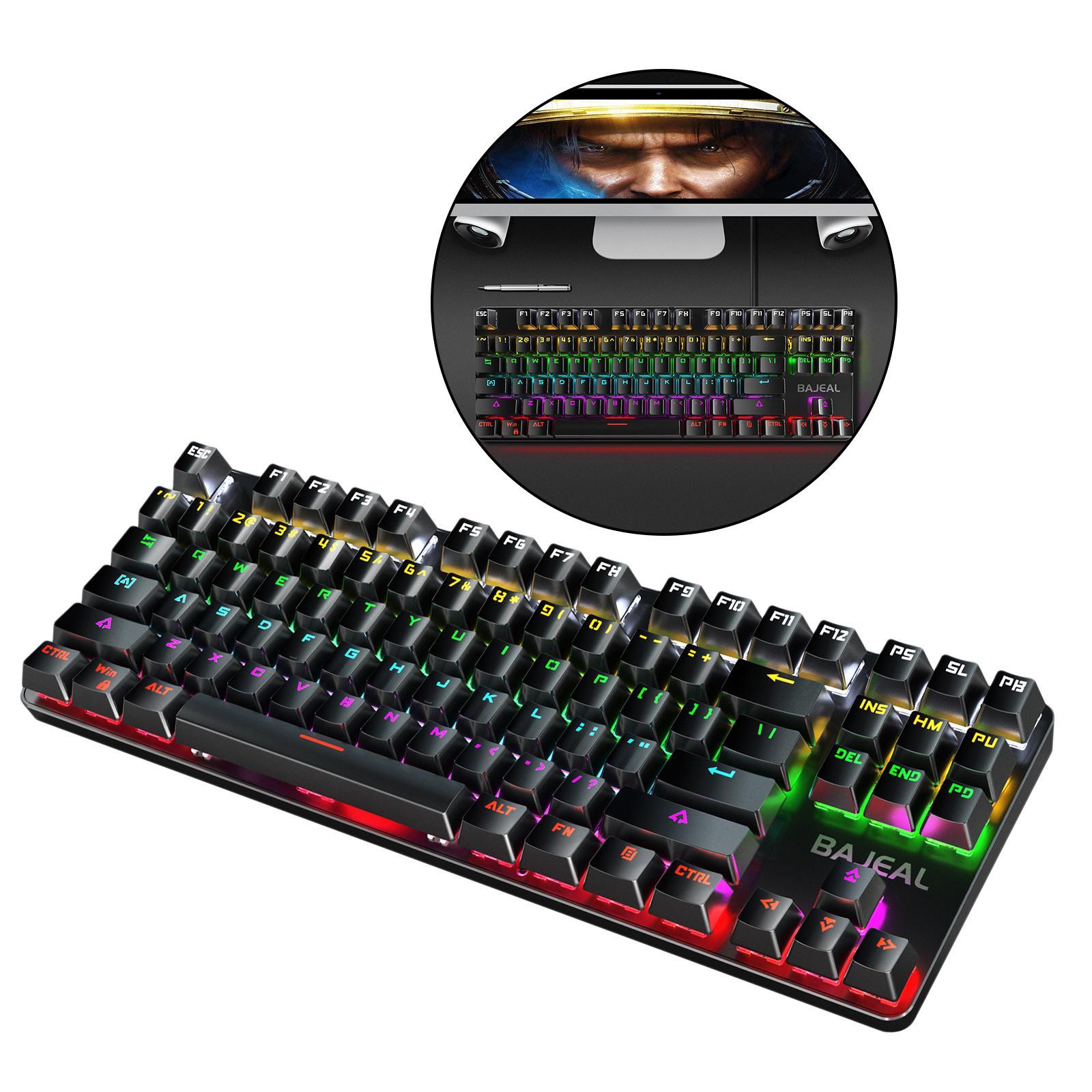 Gaming Mini Compact 87 Keys Wired Mechanical Keyboard LED USB for Gamer Black