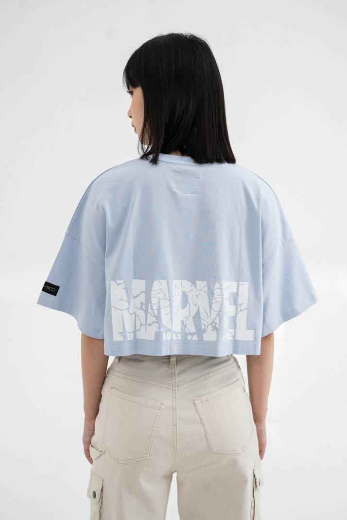 Áo Thun Nữ BOO  Dáng Croptop Vải Cotton Cao Cấp In Logo Marvel Phong Cách Gen Z