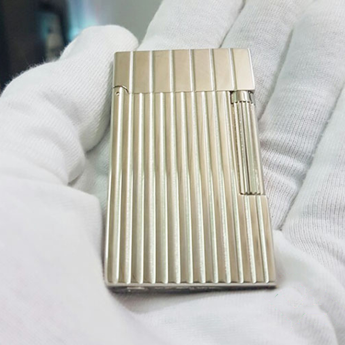 Vỏ Hột Quẹt Bật Lửa Ga Đá ST Upon Hồng Kông Kẻ Dọc So Le Màu Trắng D107T