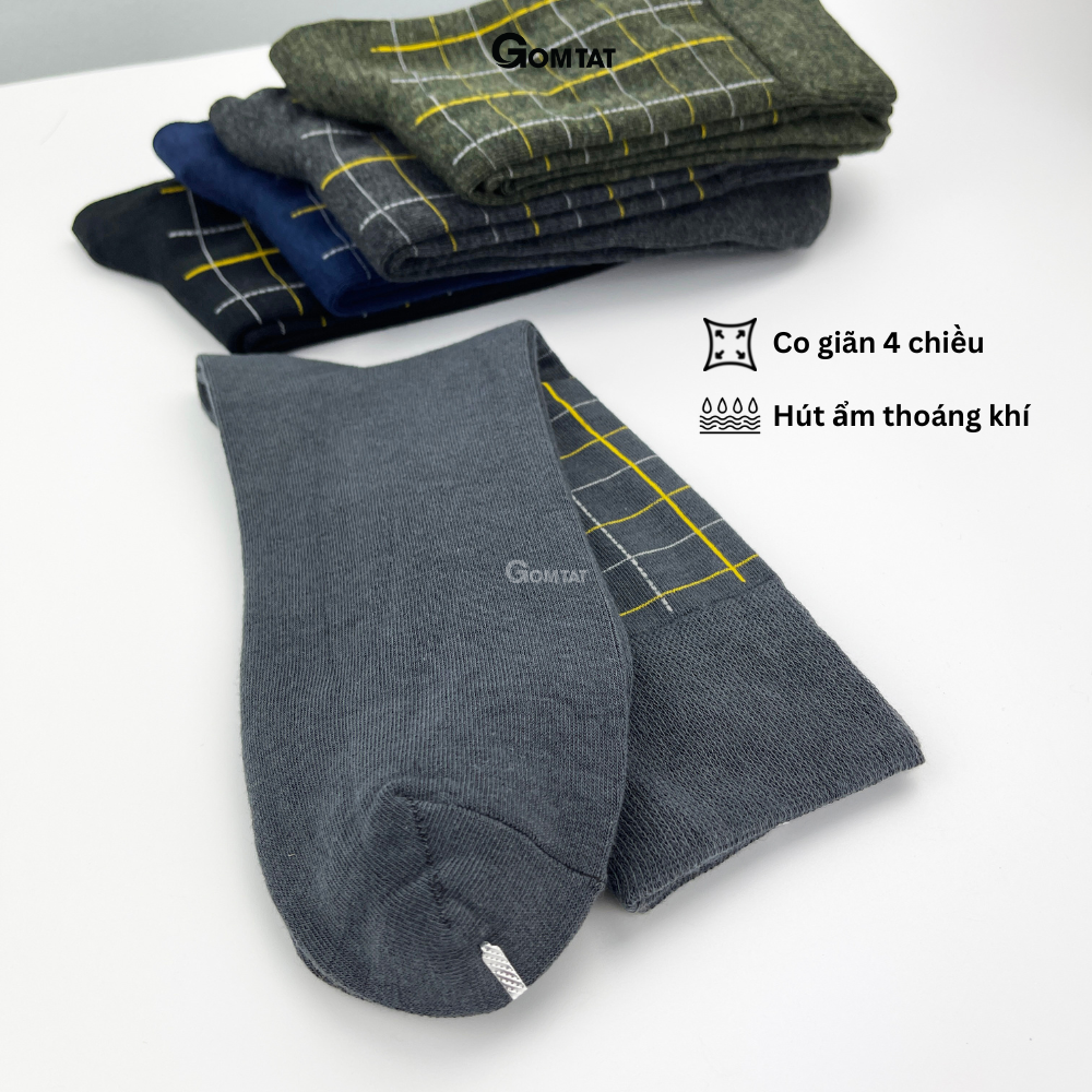 Vớ mang giày tây nam Gom Tất họa tiết caro chất liệu cotton cao cấp hút ẩm thoáng khí -GOM-TAYCARO-1DOI