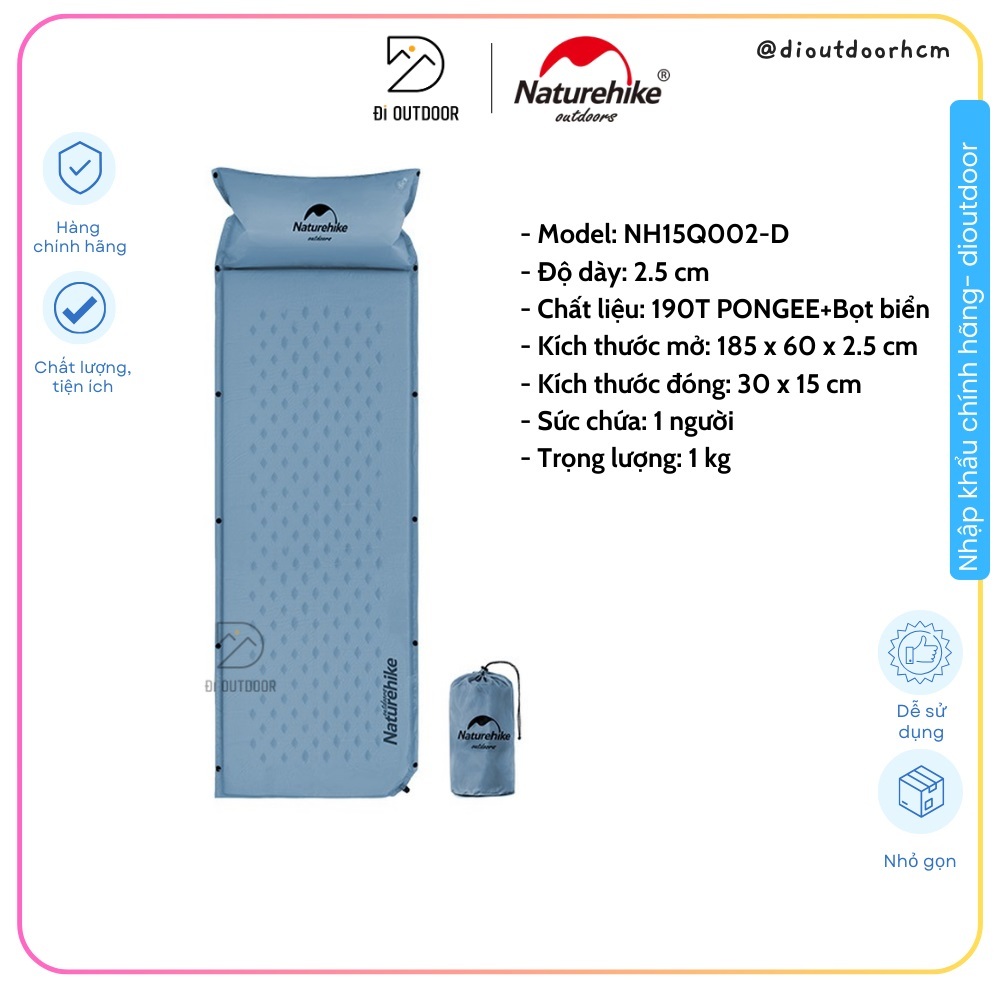 Đệm Hơi Liền Gối Một Người Naturehike Dành Cho Văn Phòng, Du Lịch, Dã Ngoại Nh15Q002 - D - Xanh Dương Nhạt