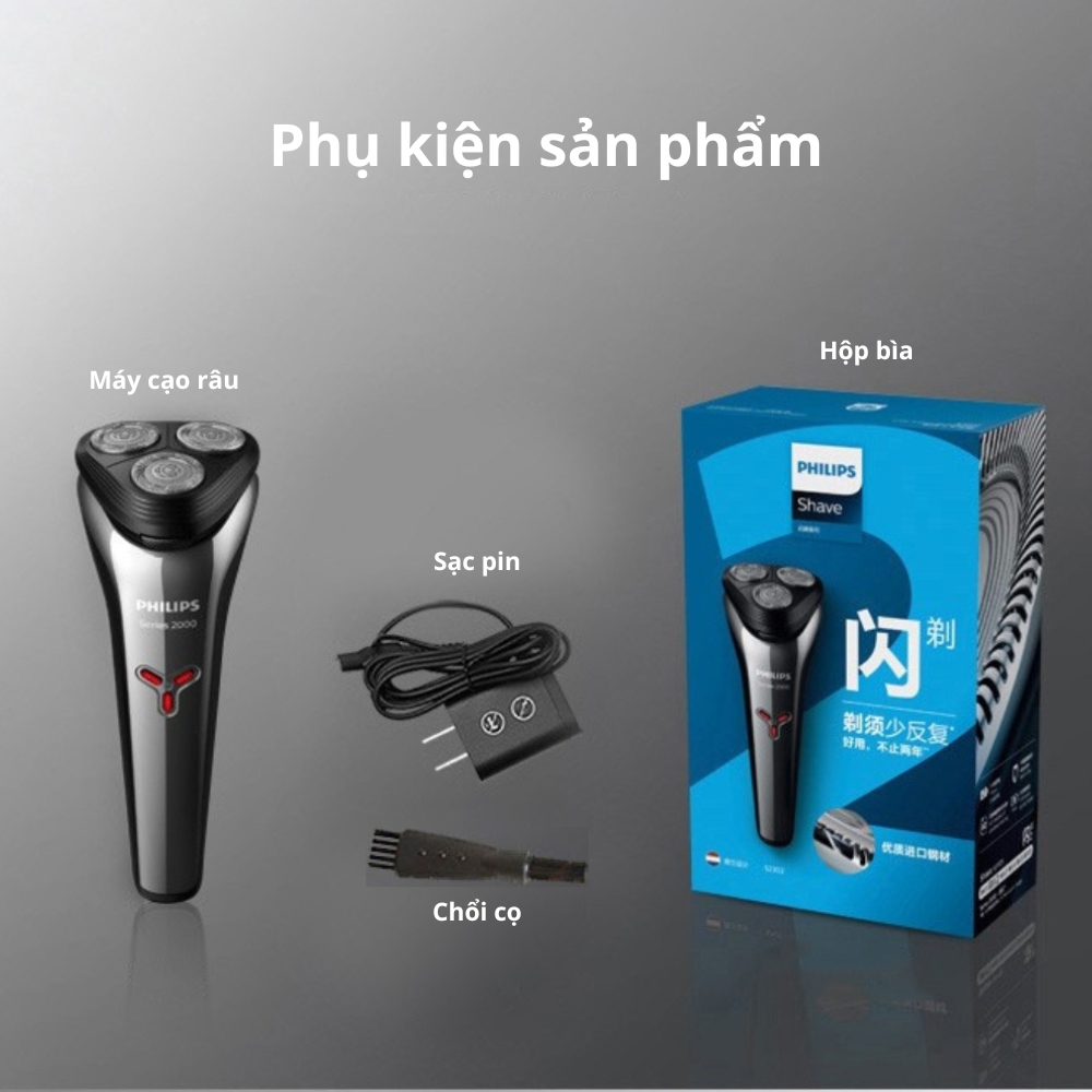 Máy cạo râu điện Philips S2302 - Bản nâng cấp của S1301 S1203, cạo khô &amp; ướt, Pin sạc nhanh - Hàng nhập khẩu