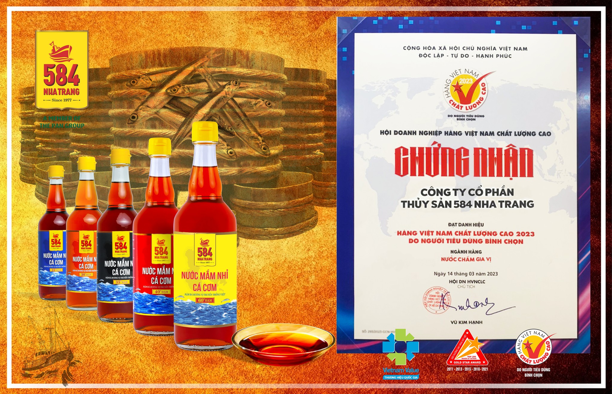 Thùng 20 chai Nước mắm Cá cơm 15 độ đạm- 584 Nha Trang, Chai 500ml