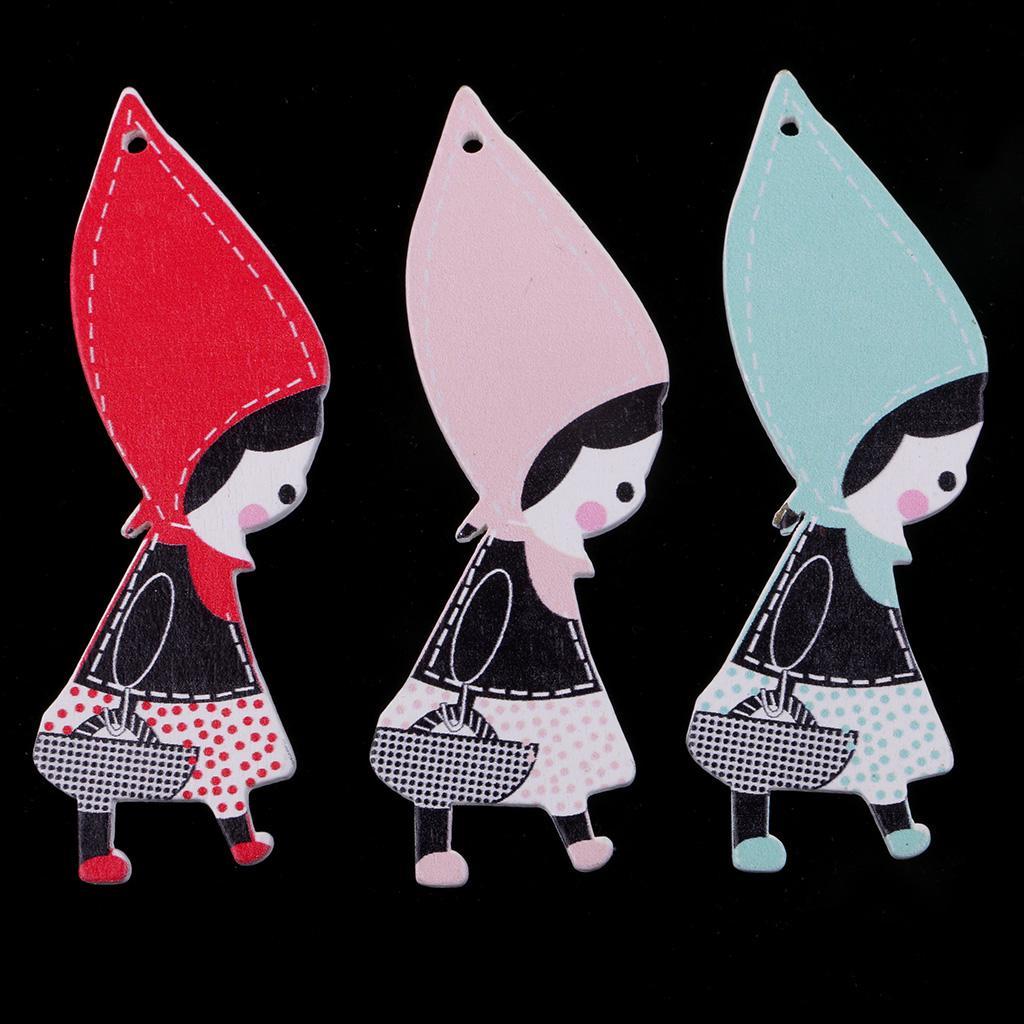 10 Pieces Colorful Wooden Cartoon Girl Cutout Wood Pieces Embellishments Crafts