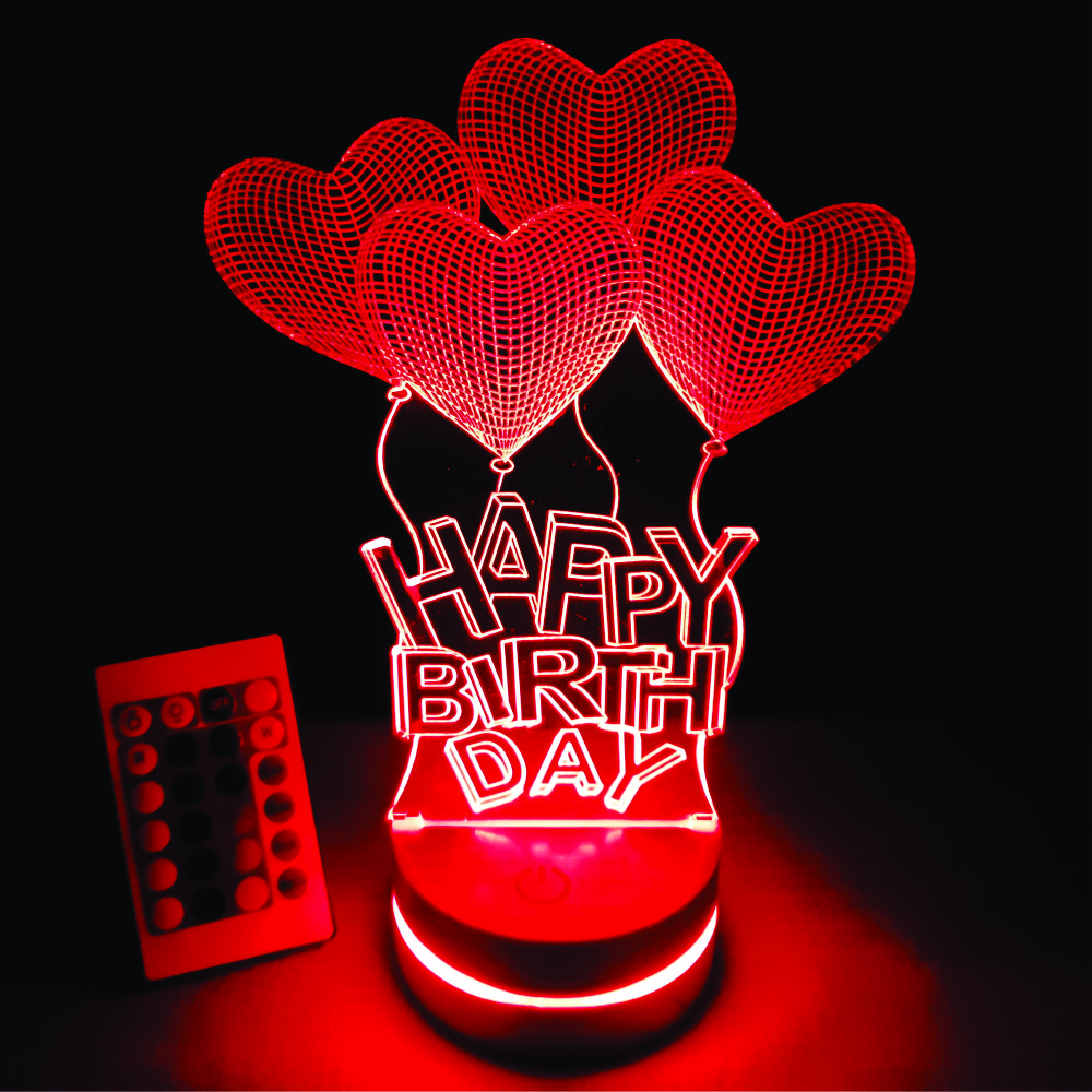 Bóng bay happybirtday, Đèn 3D led, Đèn ngủ thay đổi 16 màu