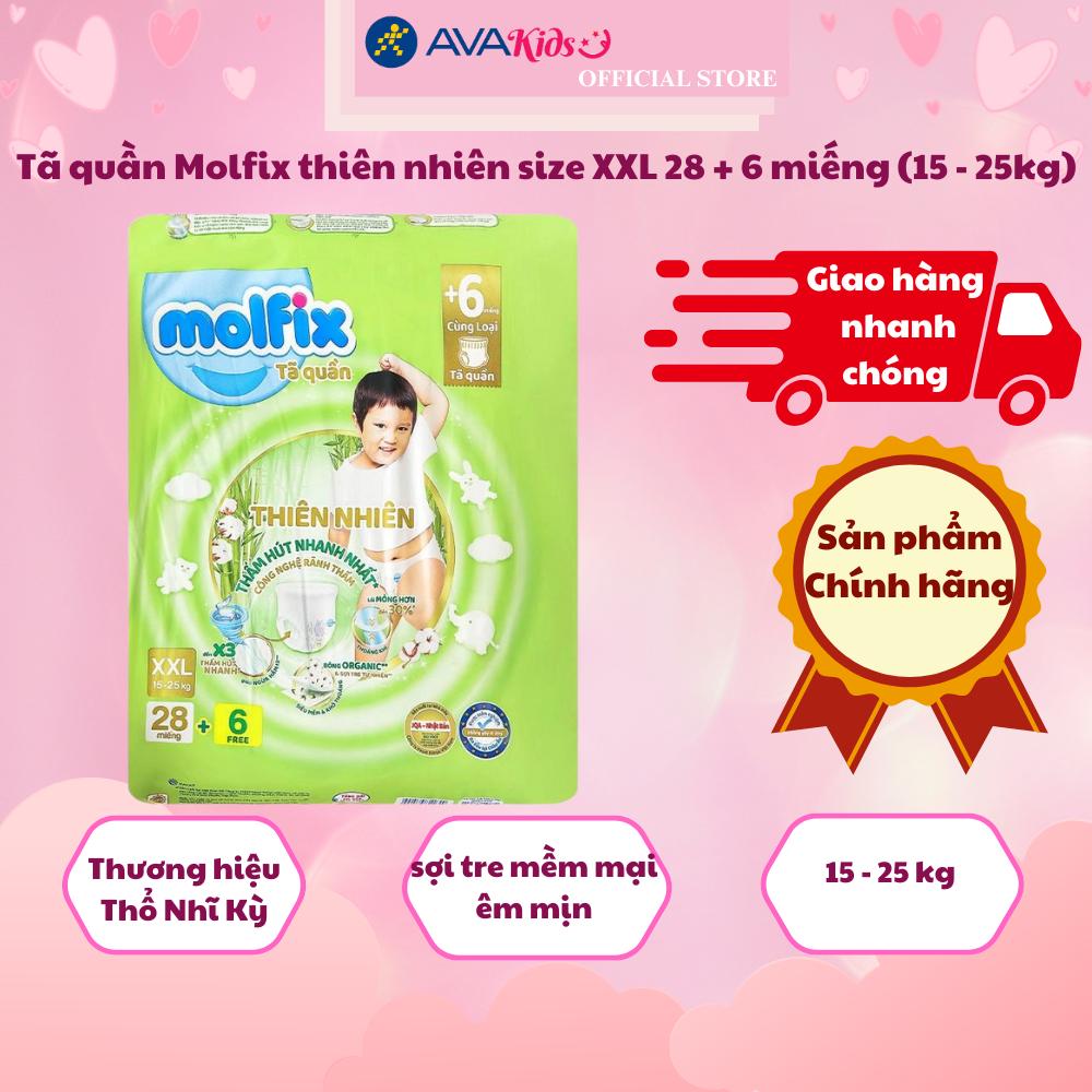 Tã quần Molfix thiên nhiên size XXL 28 + 6 miếng (15 - 25kg)