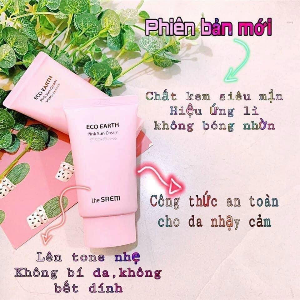 Kem Chống Nắng Giảm Dầu, Nâng Tone Da Sáng Hồng The Saem Pink Sun Cream 50g SPF50+/PA++++ ( không xuất hóa đơn đỏ -không có tem phụ)