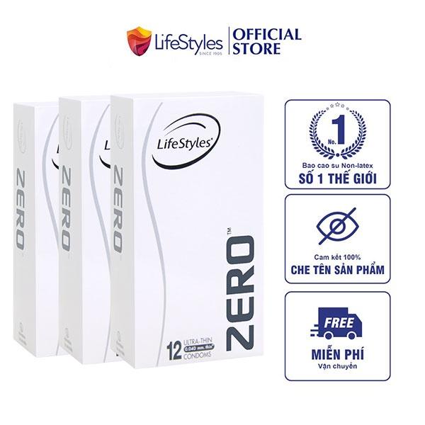 Bộ 3 Hộp Bao Cao Su LifeStyles Zero Super Thin Siêu Mỏng Cao Cấp Hộp 12 bao