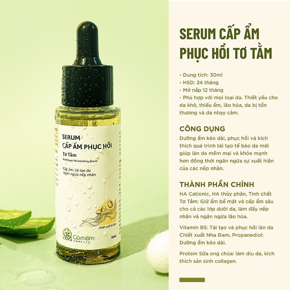 Serum Cấp Ẩm Phục Hồi Da Thu Nhỏ Lỗ Chân Lông Ngăn Ngừa Lão Hoá Dưỡng Da Tơ Tằm Cỏ Mềm 30ml